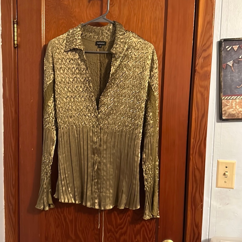 💜💜 Very Gold Long Bell-Sleeved ButtonUp Fancy Top Ladies Size M by Komarov - Picture 8 of 12